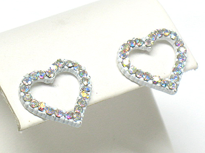 Crystal stud enamel metal open heart earring