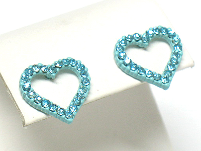 Crystal stud enamel metal open heart earring