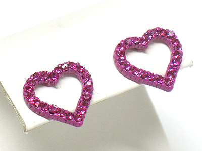 Crystal stud enamel metal open heart earring