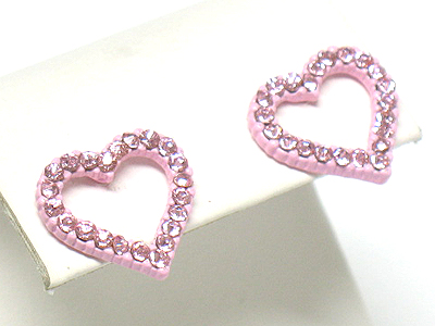 Crystal stud enamel metal open heart earring