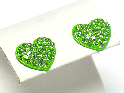 Crystal stud enamel metal puffy heart earring