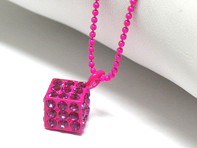 Small crystal stud metal dice pendant necklace