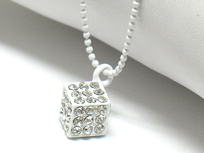 Small crystal stud metal dice pendant necklace