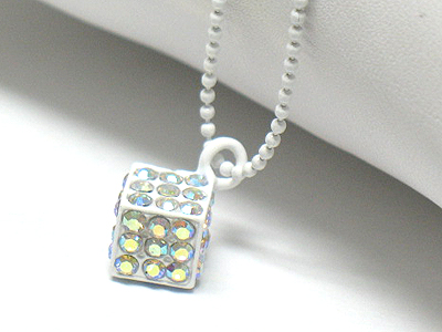 Small crystal stud metal dice pendant necklace