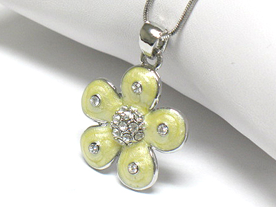 Made in korea whitegold plating crystal and enamel flower necklace