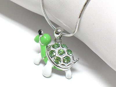 Made in korea whitegold plating crystal turtle  pendant necklace