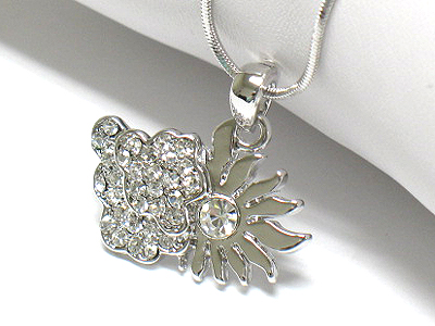 Made in korea whitegold plating crystal sun and cloud pendant necklace