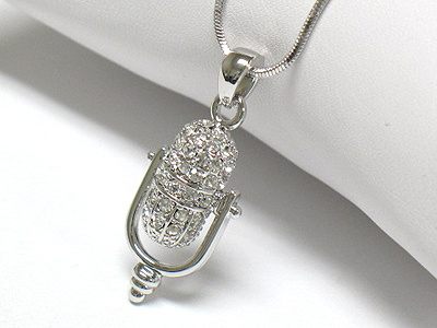 Made in korea whitegold plating crystal microphone pendant necklace