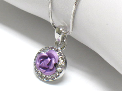 Made in korea whitegold plating crystal round rose pendant necklace 