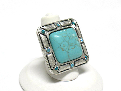 Square shape natural stone adjustable size fashion ring