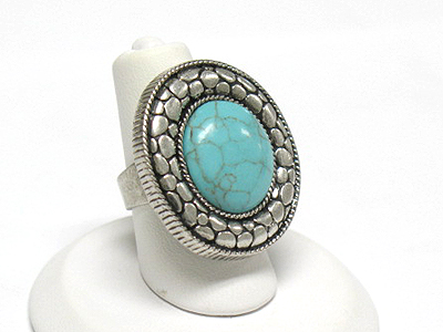 Round shape natural stone adjustable size fashion ring