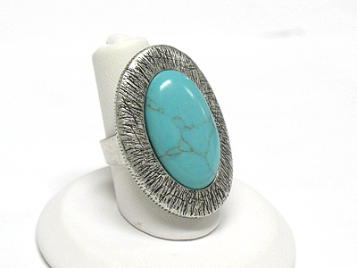 Oval shape natural stone adjustable size fashion ring