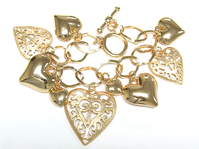 Filigree metal heart charm dangle chain bracelet