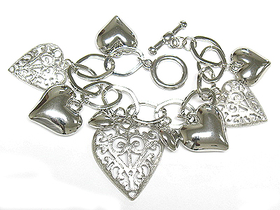 Filigree metal heart charm dangle chain bracelet