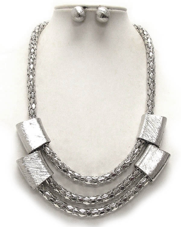 Metal snake chain 3 layer necklace earring set