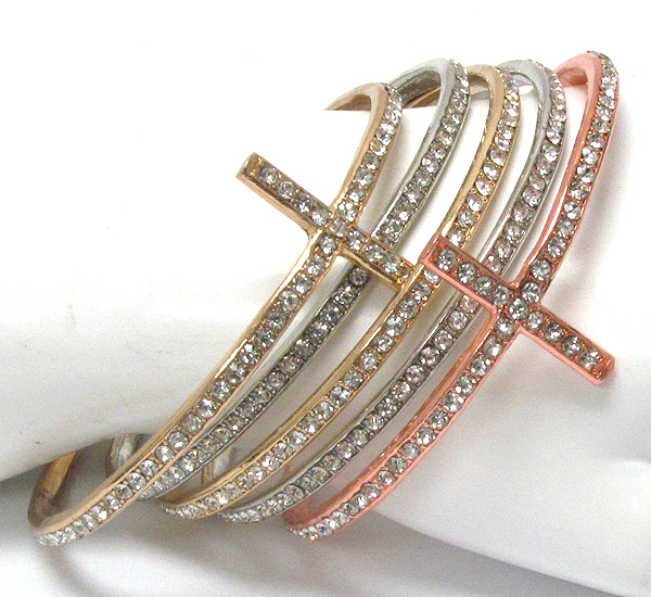 Crystal deco multi stackable cross bangle bracelet set of 5