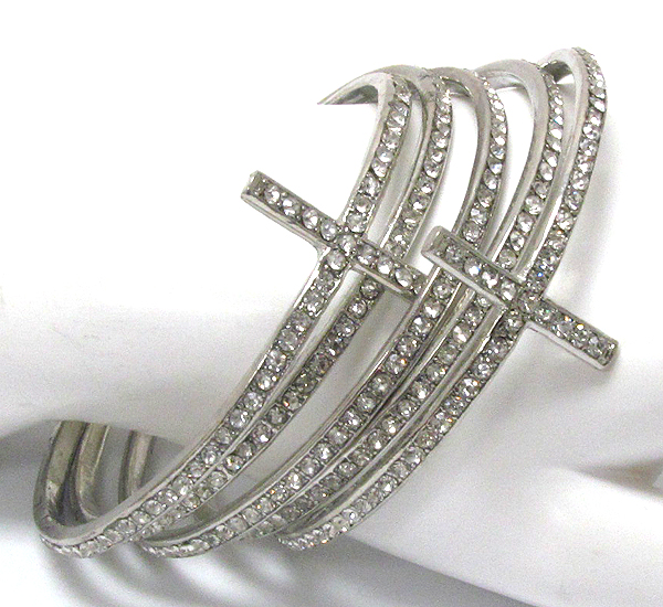 Crystal deco multi stackable cross bangle bracelet set of 5