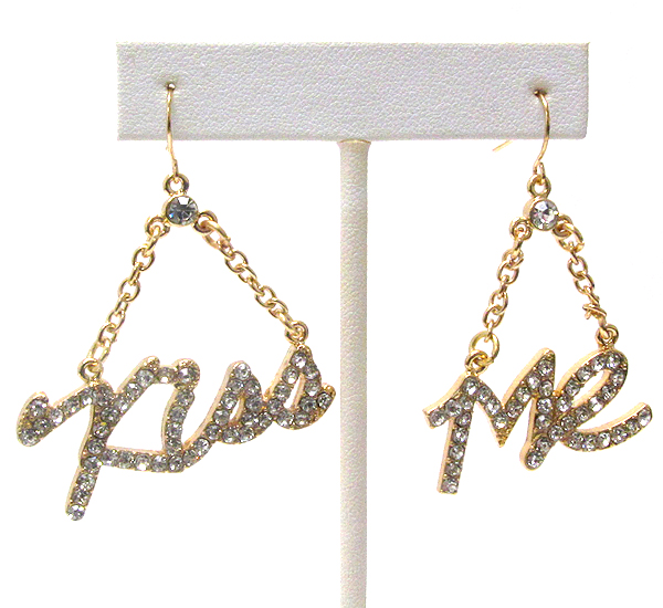 Crystal deco kiss me chain drop earring