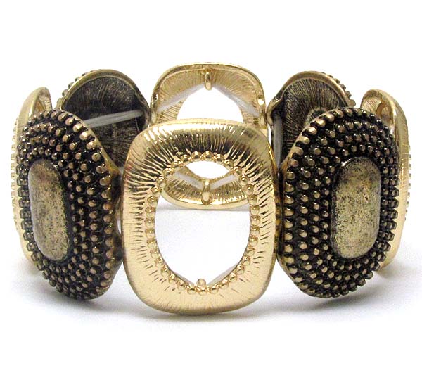 Textured multi metal plate link stretch bracelet