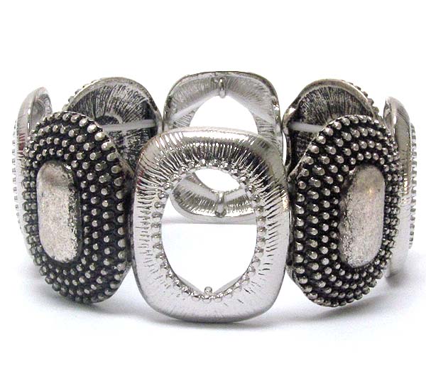 Textured multi metal plate link stretch bracelet