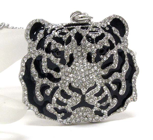 Crystal and epoxy deco large tiger head pendant necklace