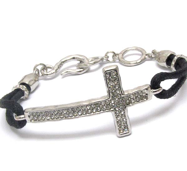 Crystal cross and cord band bracelet