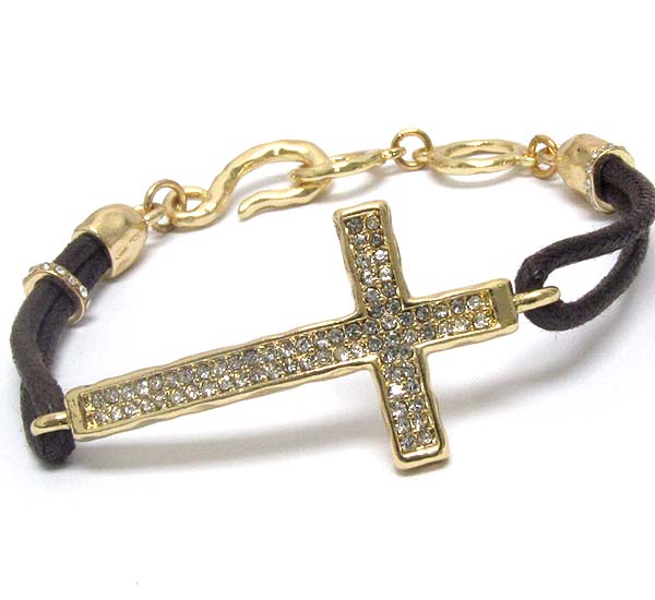 Crystal cross and cord band bracelet