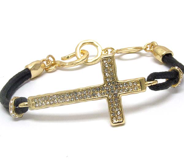 Crystal cross and cord band bracelet