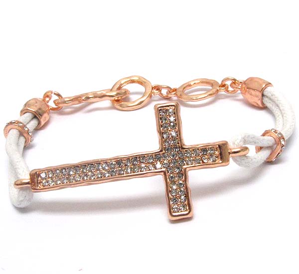 Crystal cross and cord band bracelet