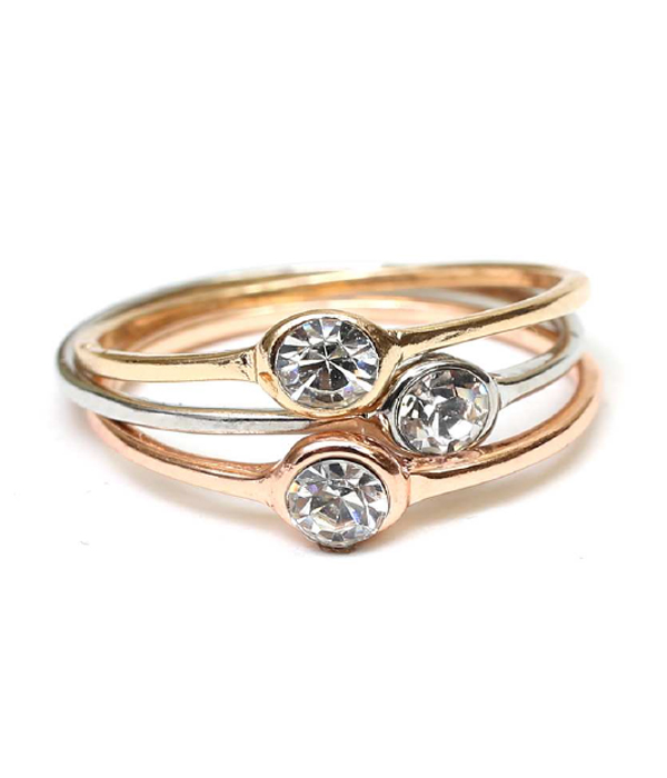 Crystal multi stackable ring combo set of 3