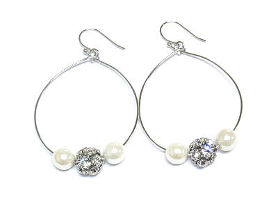 Crystal ball and pearl hoop earring - hoops