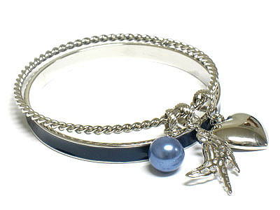 Heart andheart and bird multi charm nautical color double metal bangle