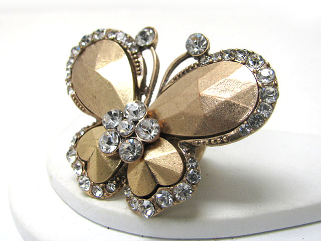 Crystal stud metal butterfly stretch ring