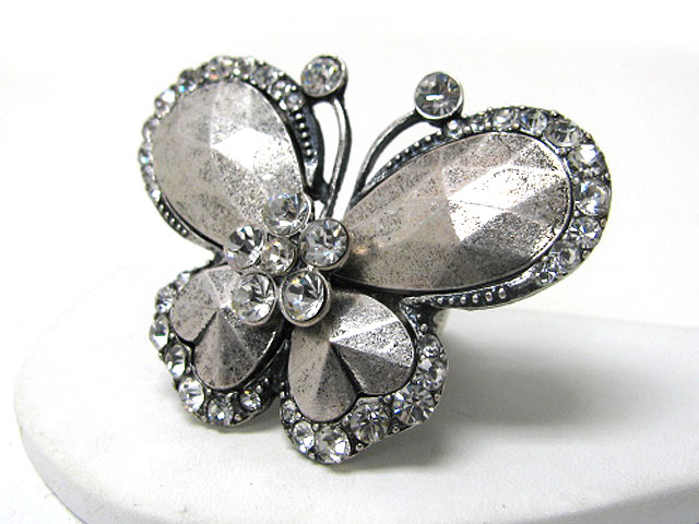 Crystal stud metal butterfly stretch ring