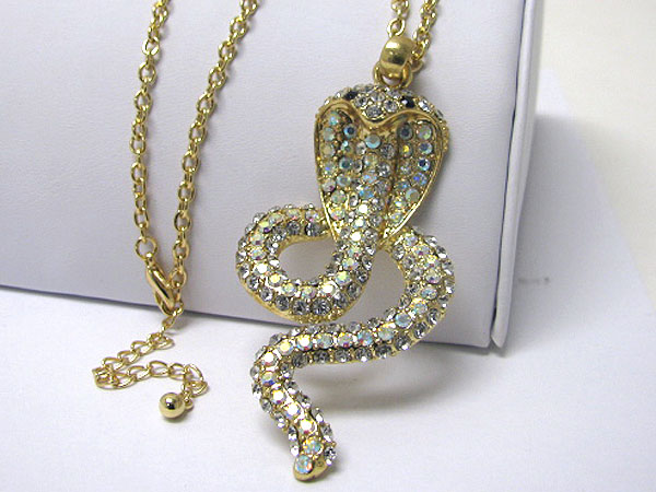 Crystal stud cobra snake long necklace