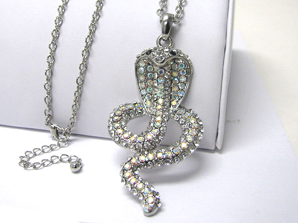 Crystal stud cobra snake long necklace