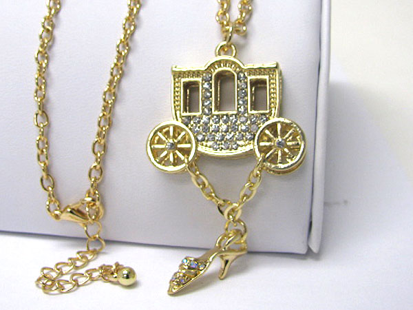 Crystal stud carriage and high heel drop long necklace 