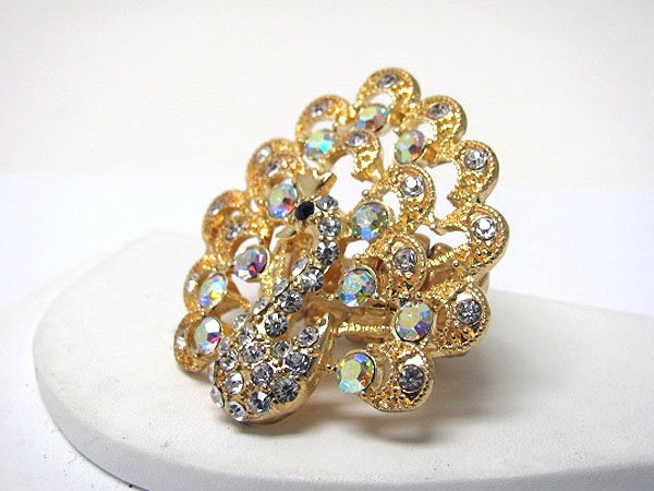 Crystal deco peacock stretch ring