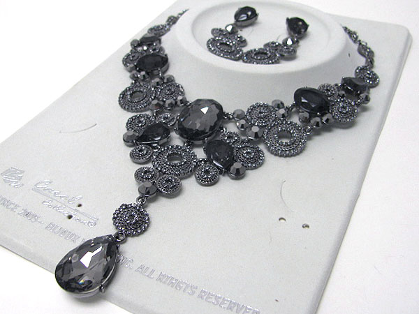 Luxurious austrian crystal line - semi bib style party necklace earring set