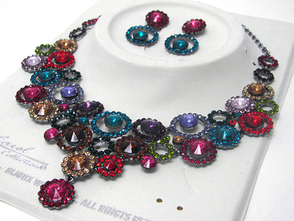 Luxurious austrian crystal line - multi bubble link party necklace earring set