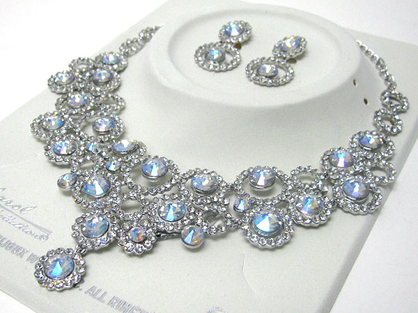 Luxurious austrian crystal line - multi bubble link party necklace earring set