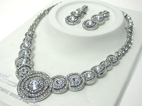 Luxurious austrian crystal line - multi circle link party necklace earring set