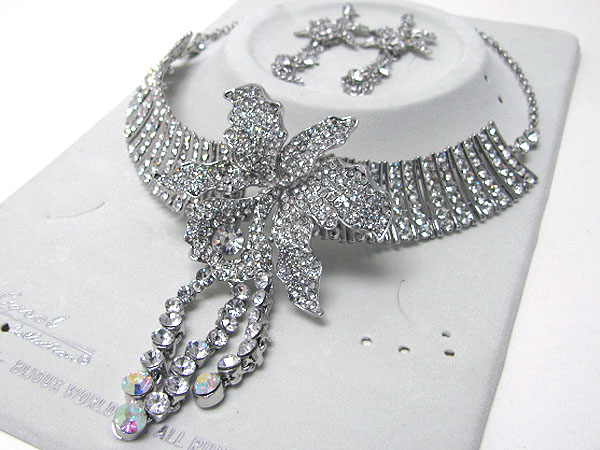 Luxurious austrian crystal line - large crystal flower party necklace earring set