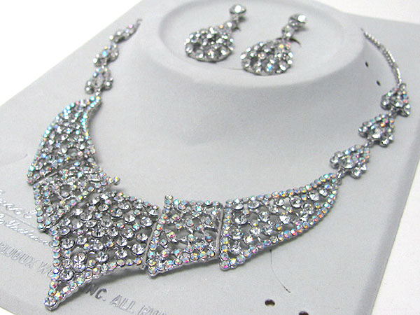 Luxurious austrian crystal line - around neck party necklace earring set