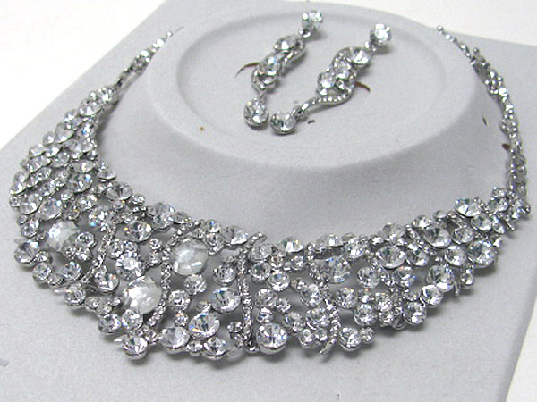 Luxurious austrian crystal line - multi size crystal bib style party necklace earring set