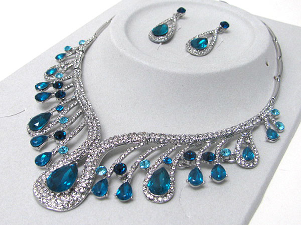 Luxurious austrian crystal line - large crystal drop party necklace earring set