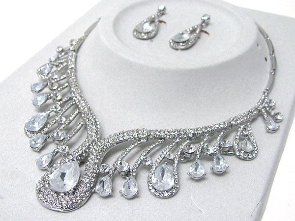 Luxurious austrian crystal line - large crystal drop party necklace earring set