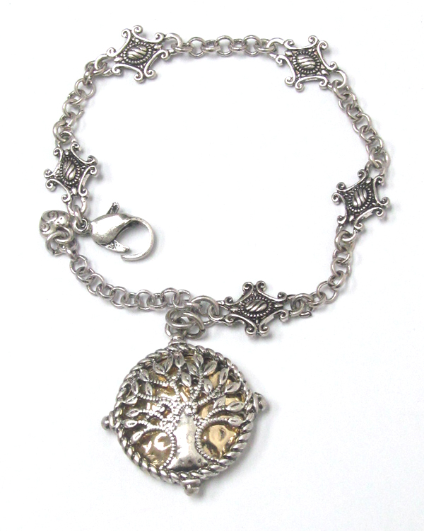 Metal filigree tree of life charm bracelet