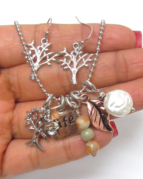 Tree of life leaves life multi charm necklace set 