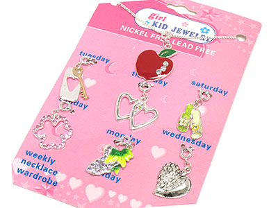 Multi pendant weekly wardrobe kid necklace set - 7 pendant set